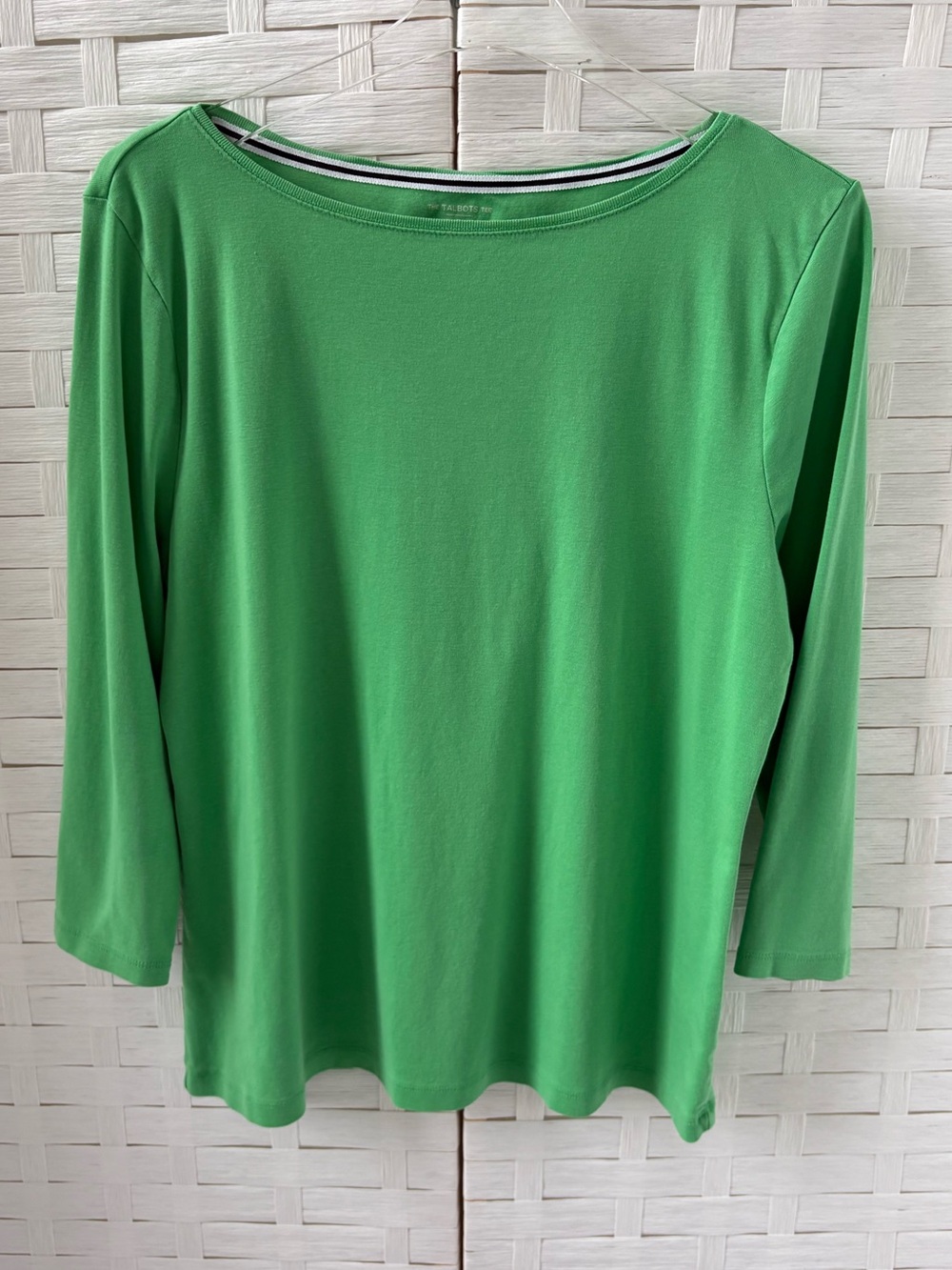 Talbots XL 100% Pima Cotton Bright Green Boatneck 3/4 Sleeve Tee Closet Staple